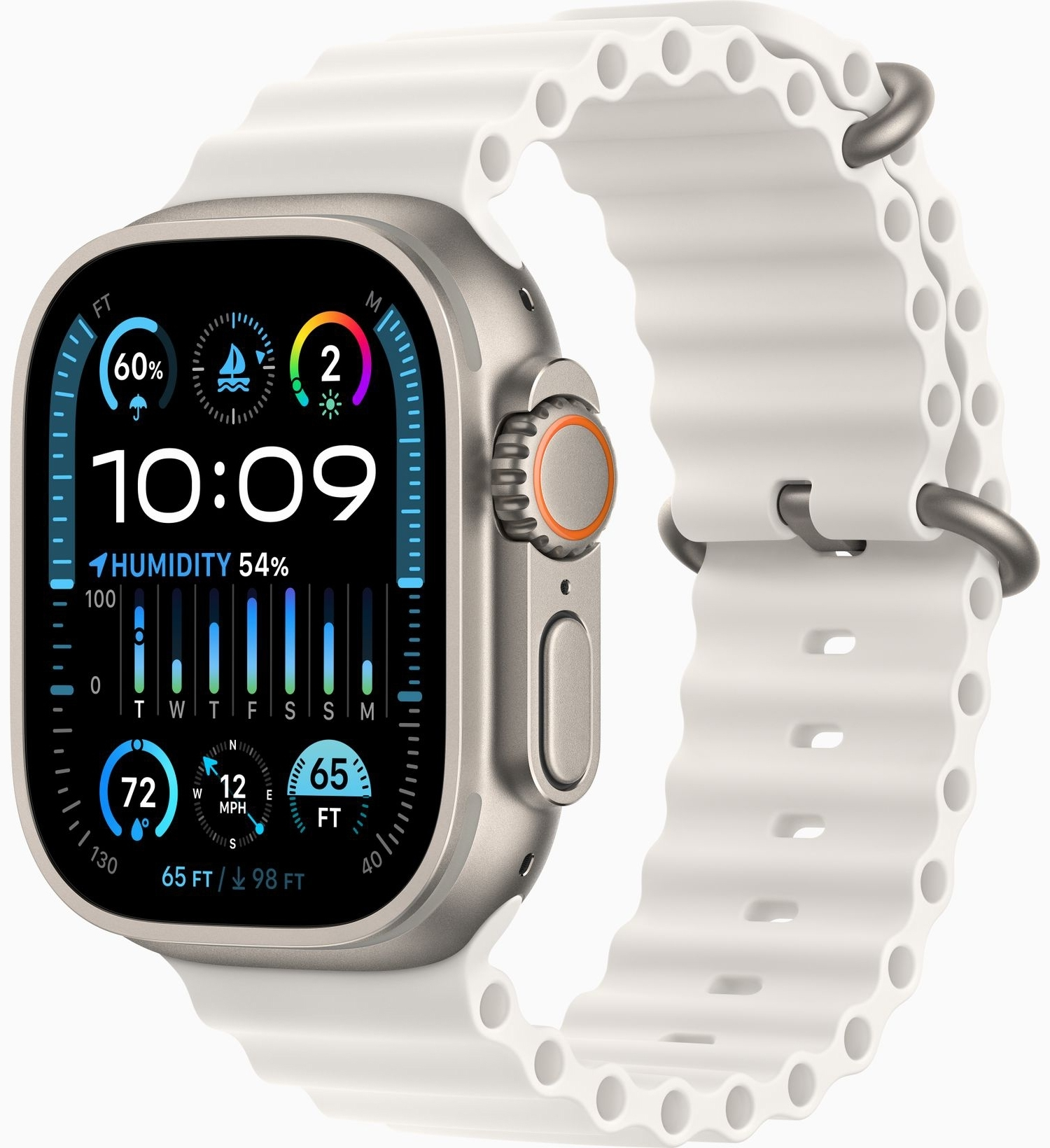 Apple Watch Ultra 2 GPS + Cellular, 49mm Titanium Case with White Ocean Band (MREJ3)