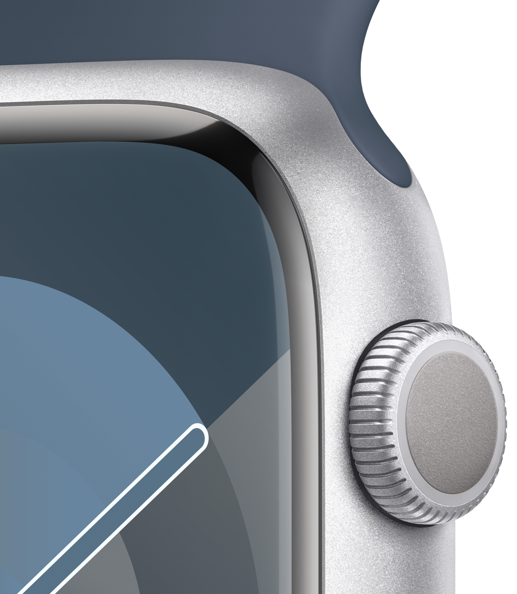 Apple Watch Series 9 GPS 45mm Silver Aluminium Case with Storm Blue Sport Band - M/L (MR9E3)